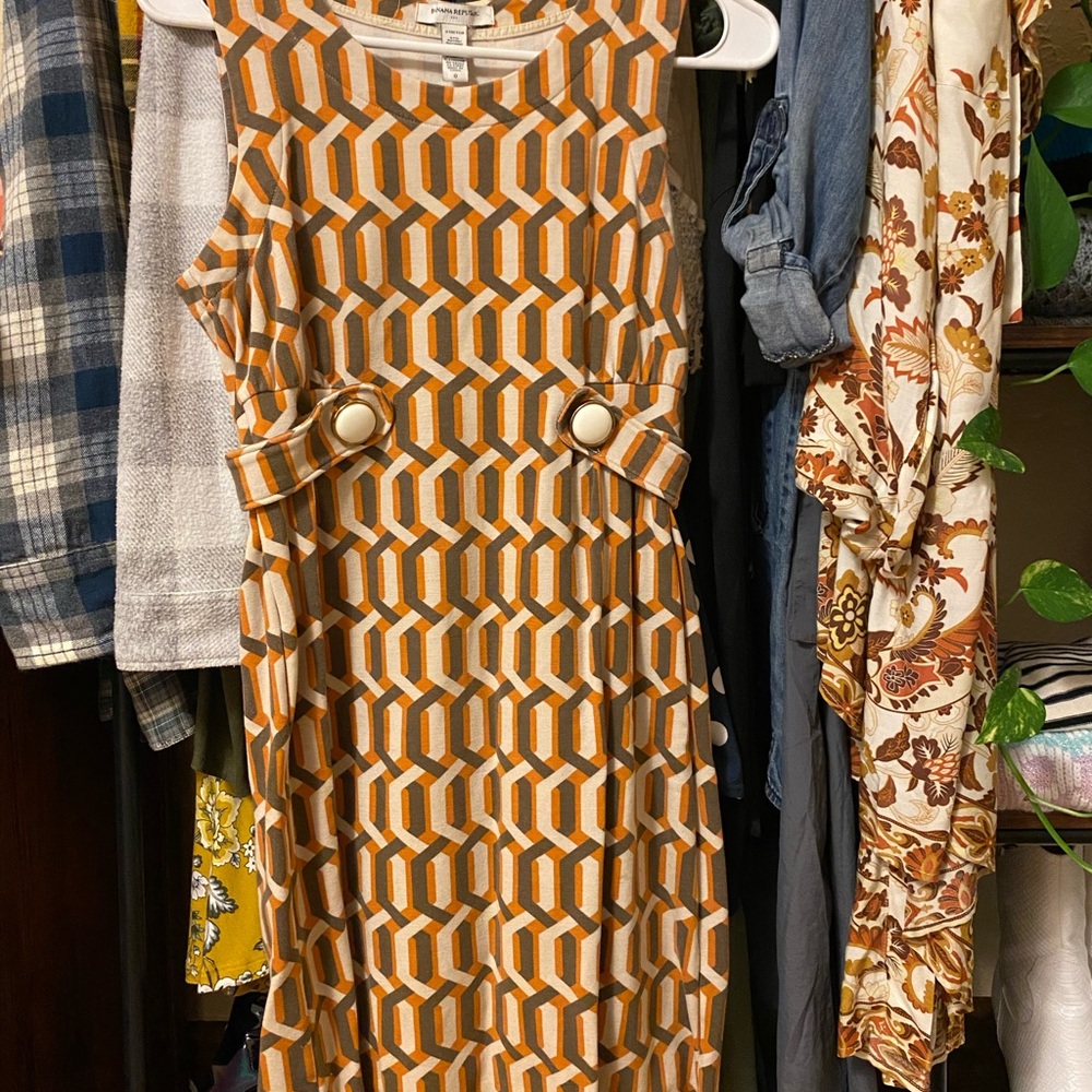 Geometric Orange and Beige Dress